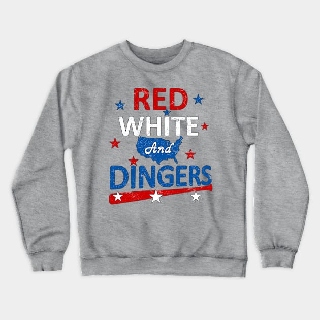 Red White and Dingers Baseball Stars and Stripes USA American Flag Crewneck Sweatshirt by TeeCreations